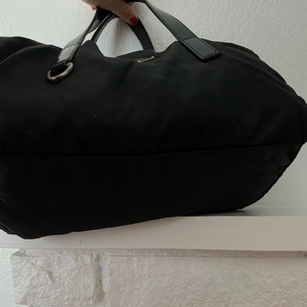 Prada black nylon duffle satchel bag